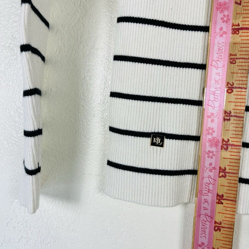 Lauren Ralph Lauren Women’s M Ivory Black Striped Ribbed Turtleneck Sweater - Picture 8 of 12